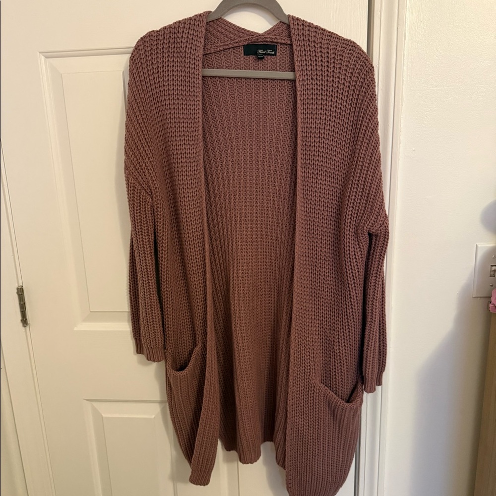 Mauve Long Open-Front Cardigan